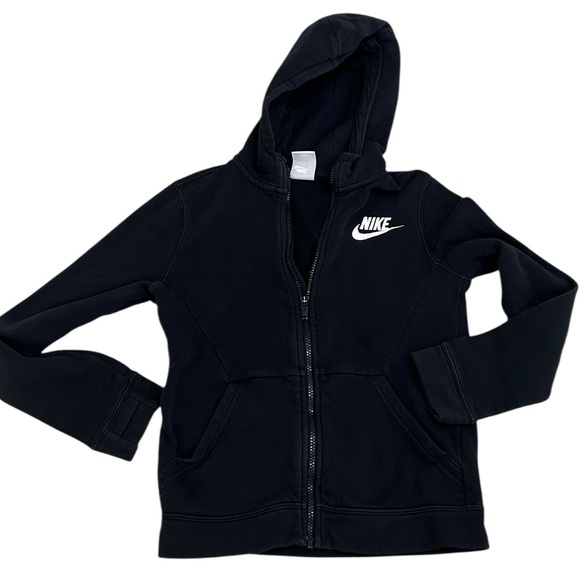 Nike Other - Nike Kids Black Zip-Up Hoodie cotton blend with White Swoosh size medium